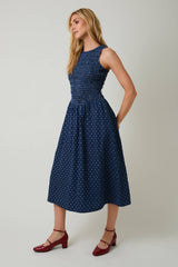 Denim Polka Dot Midi Dress