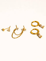 Roussa 18K Gold Non-Tarnish CZ Chain Earring Set