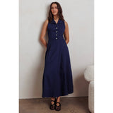 Collared Denim Maxi Dress