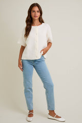 Round Neck Short Sleeve Sweater Cardigan