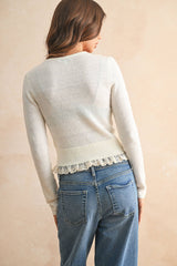 Lace Contrast Knit Cardigan
