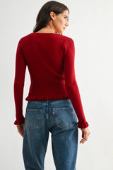 Ribbed Cardigan - Deep Red