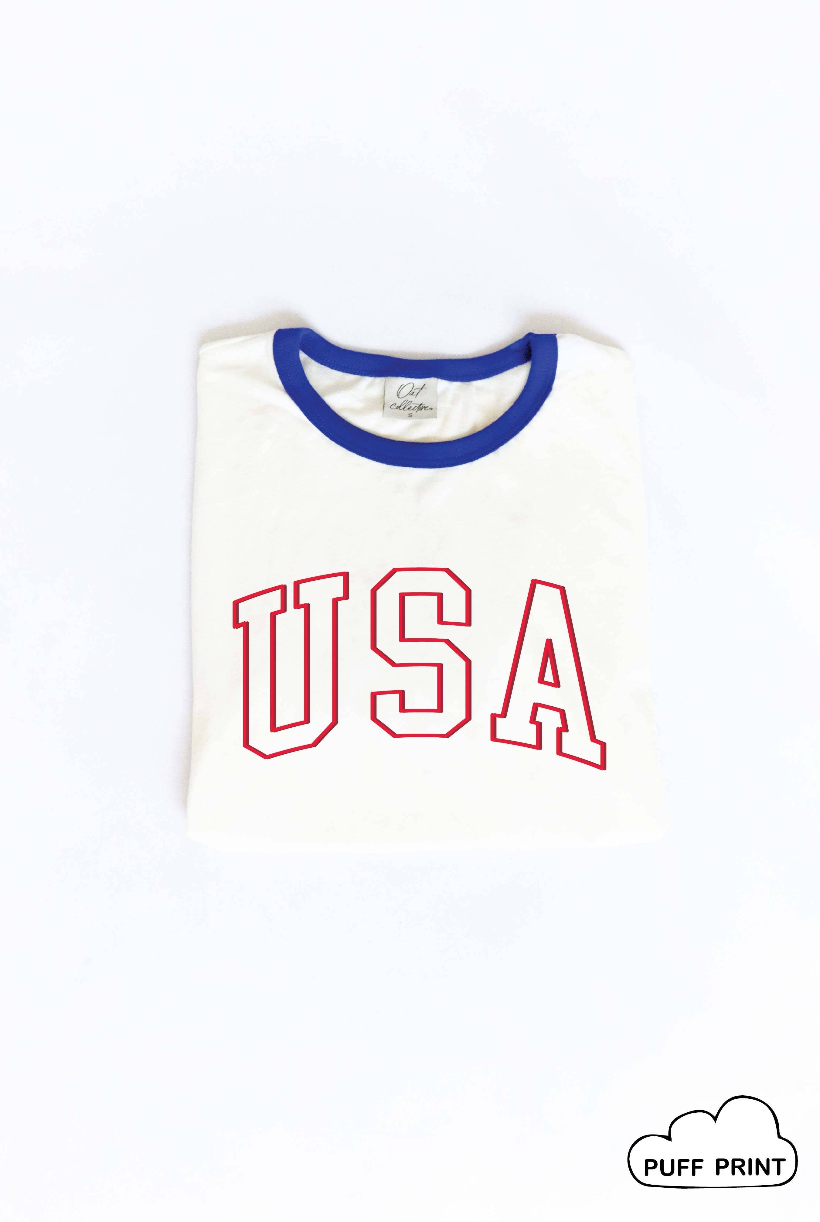 USA Puff Print Ringer Graphic T-Shirt