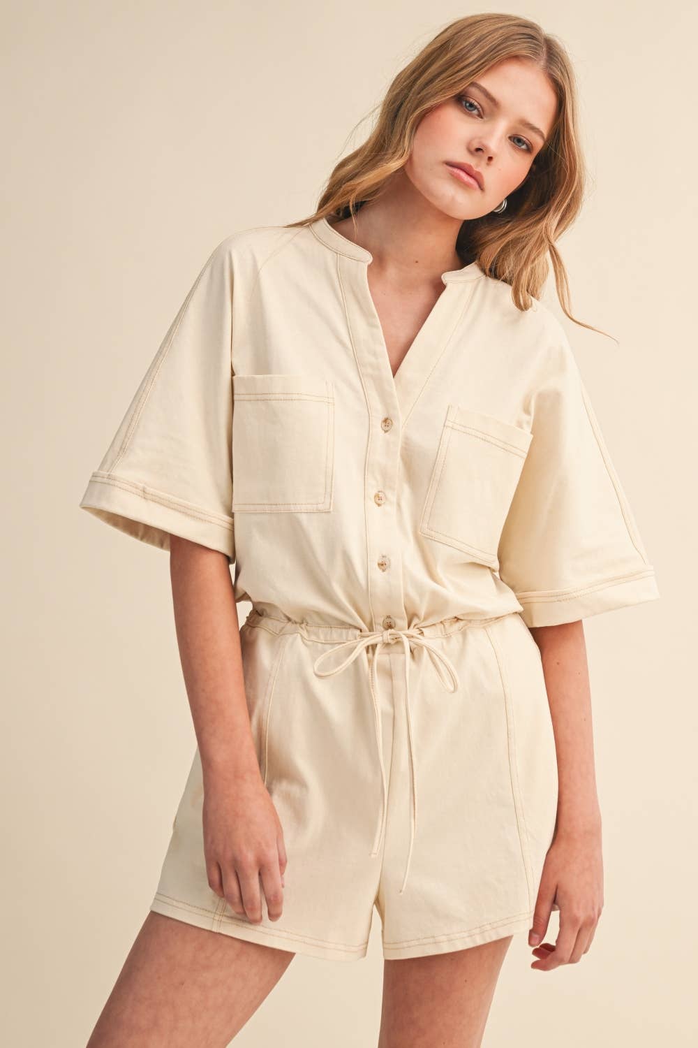 Short Sleeve Stitch Romper