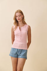 Ribbed Henley Tank Top