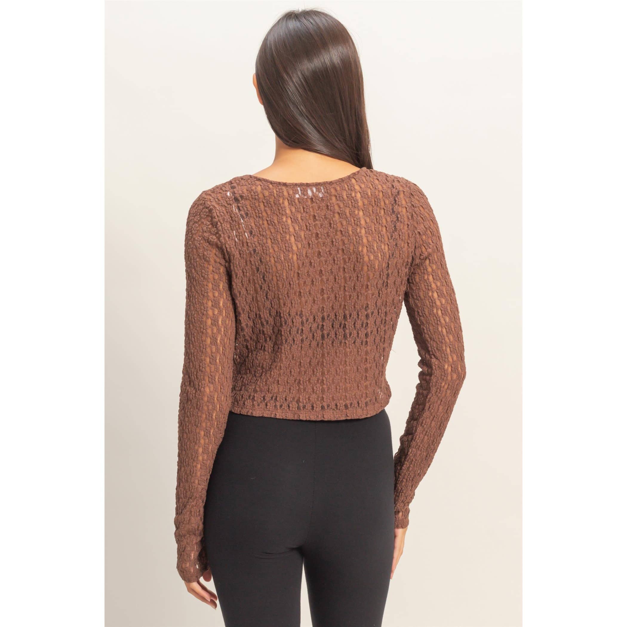 Pearl Button Sheer Lace Cardigan Top