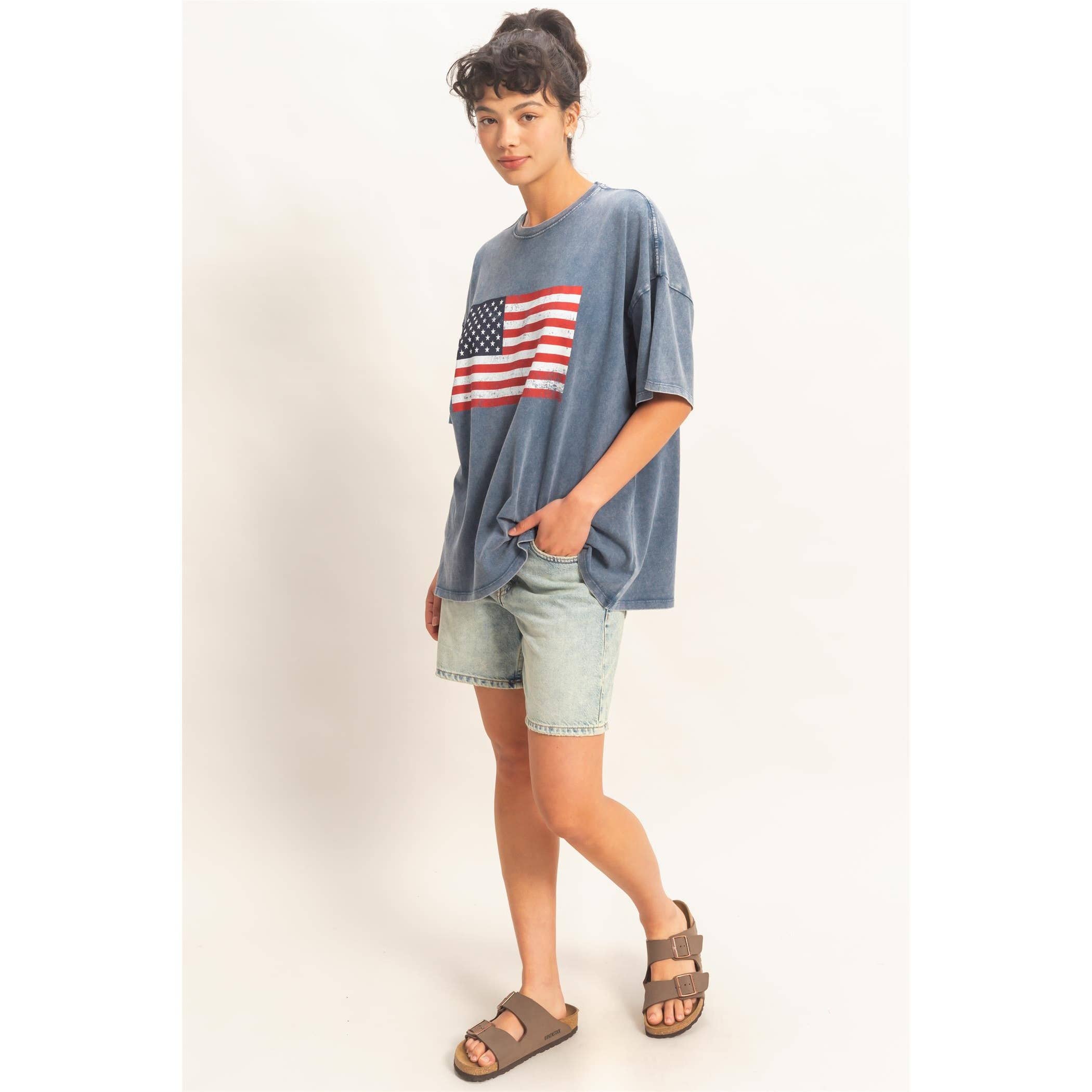 Mineral Washed Flag Graphic Tee