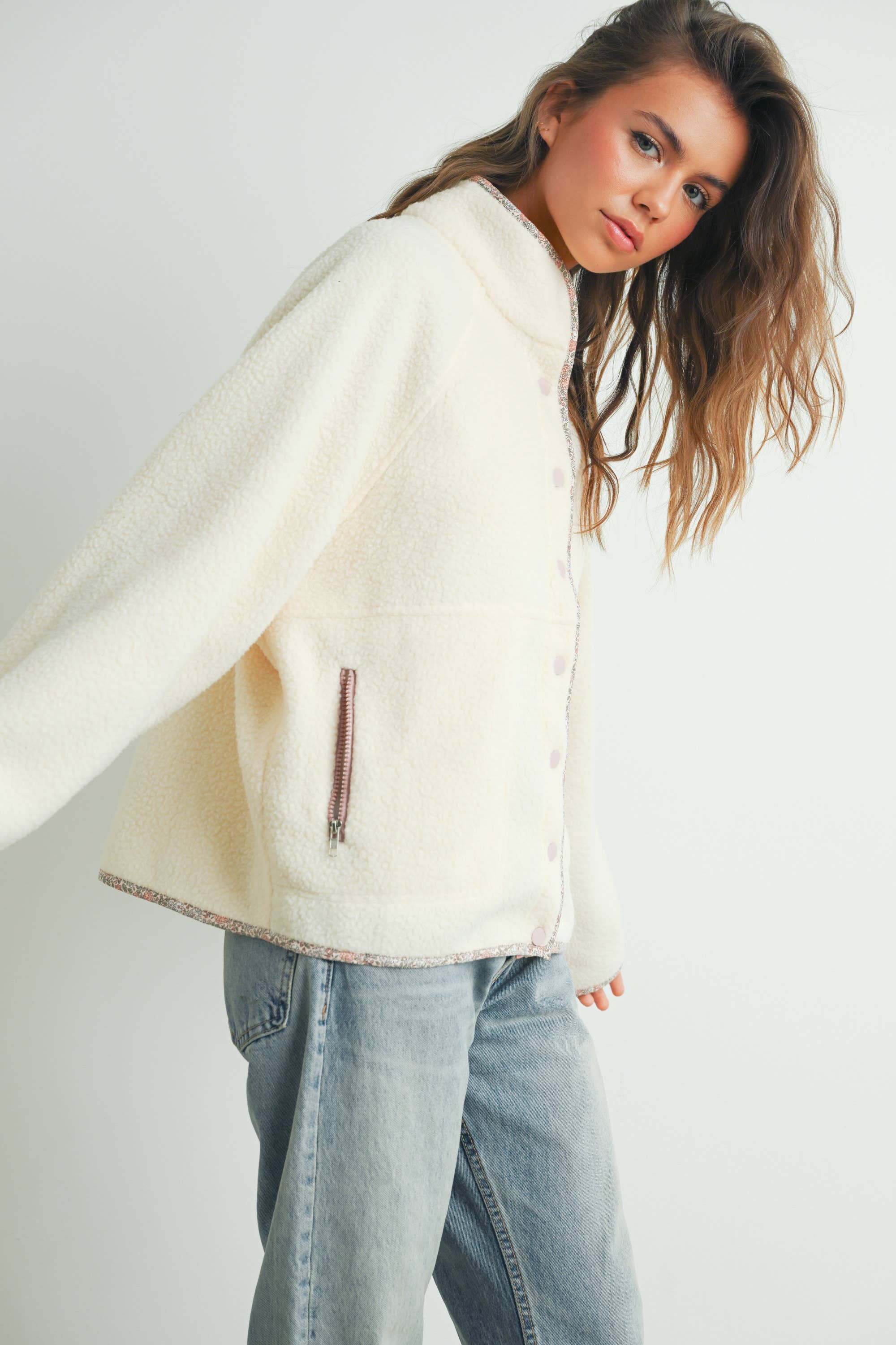 Cozy Snap Neck Fleece Jacket