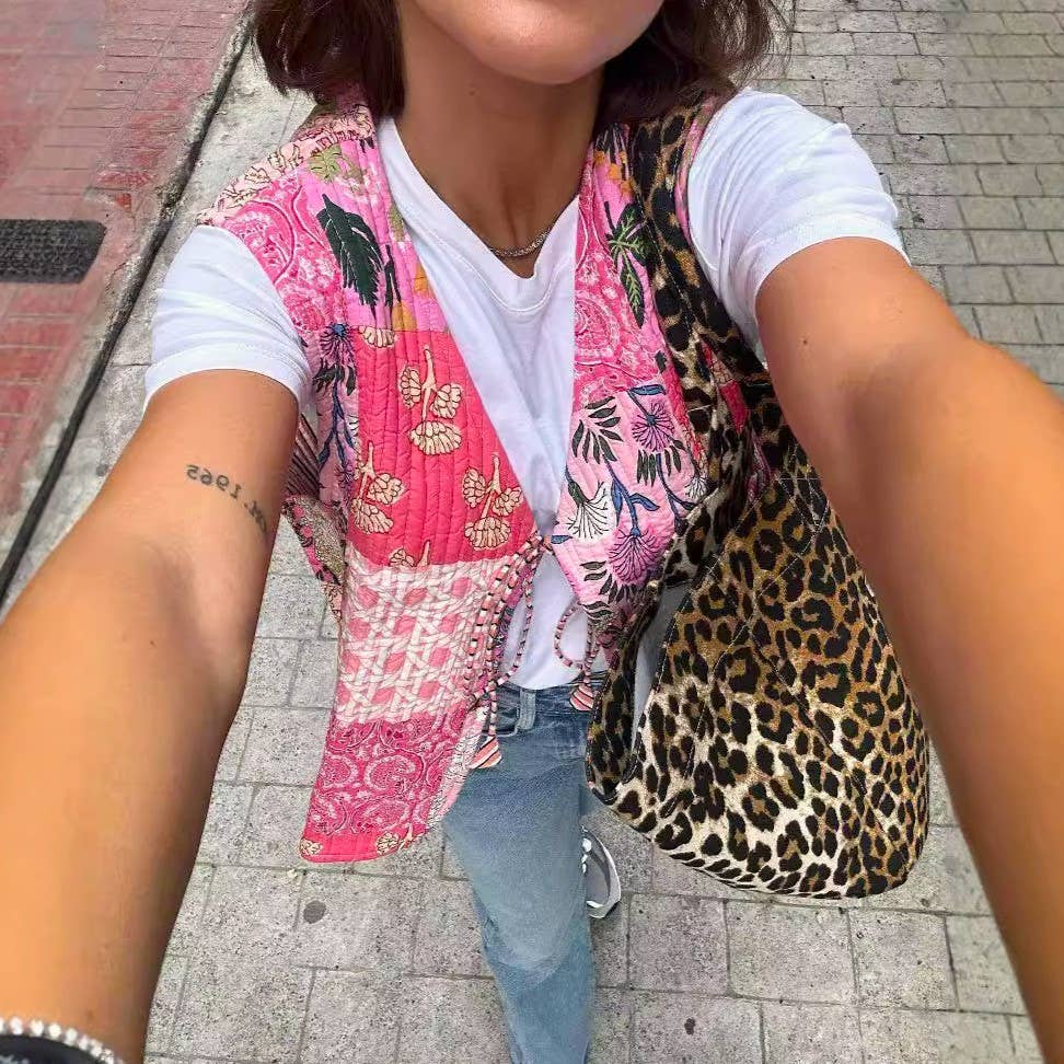 Literary Retro Print Tether Padded Vest