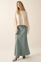 Solid Knit Wide-Sleeve Loose-Fit Sweater